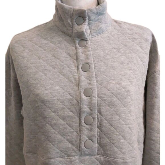 EDDIE BAUER Quilted Pullover Women Gray Snap Front Size M NEW - Picture 2 of 14